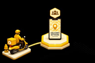 A delivery rider on a scooter connected to the delivery network